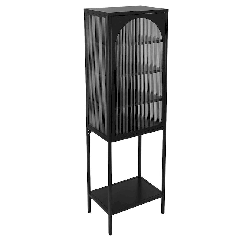 Meuble de rangement avec porte en verre trempé et 3 étagères réglables, design cannelé vintage