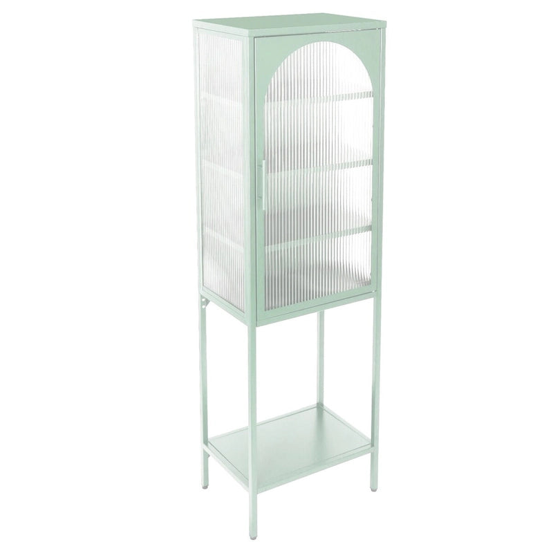 Meuble de rangement avec porte en verre trempé et 3 étagères réglables, design cannelé vintage