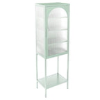 Meuble de rangement avec porte en verre trempé et 3 étagères réglables, design cannelé vintage