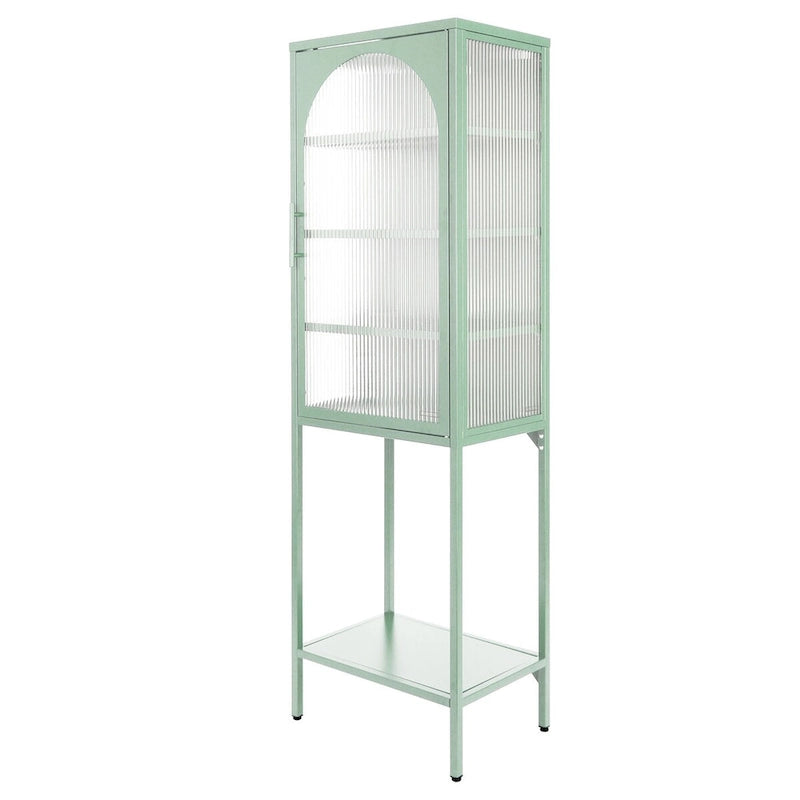 Meuble de rangement avec porte en verre trempé et 3 étagères réglables, design cannelé vintage