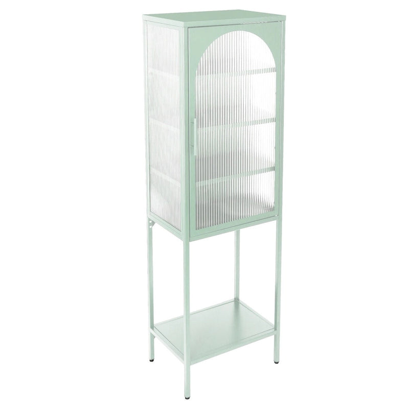 Meuble de rangement avec porte en verre trempé et 3 étagères réglables, design cannelé vintage