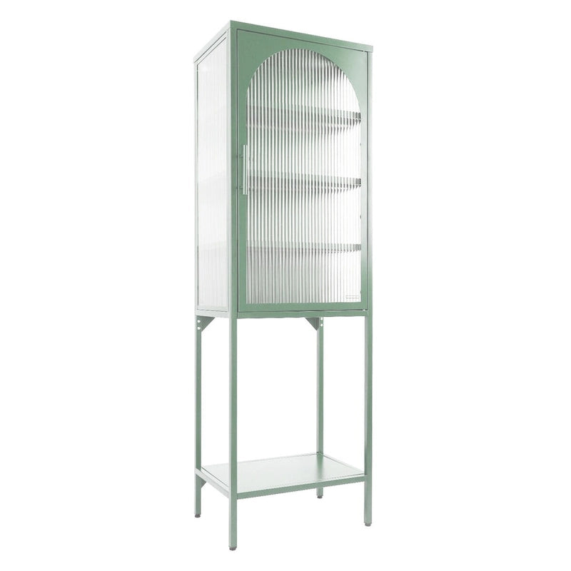 Meuble de rangement avec porte en verre trempé et 3 étagères réglables, design cannelé vintage