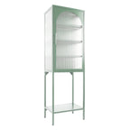 Meuble de rangement avec porte en verre trempé et 3 étagères réglables, design cannelé vintage