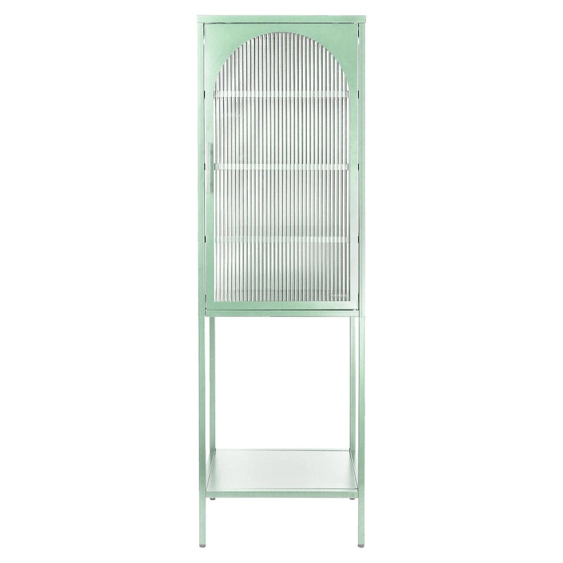 Meuble de rangement avec porte en verre trempé et 3 étagères réglables, design cannelé vintage