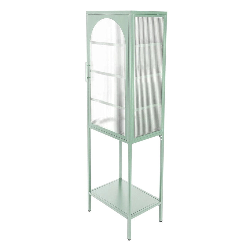Meuble de rangement avec porte en verre trempé et 3 étagères réglables, design cannelé vintage
