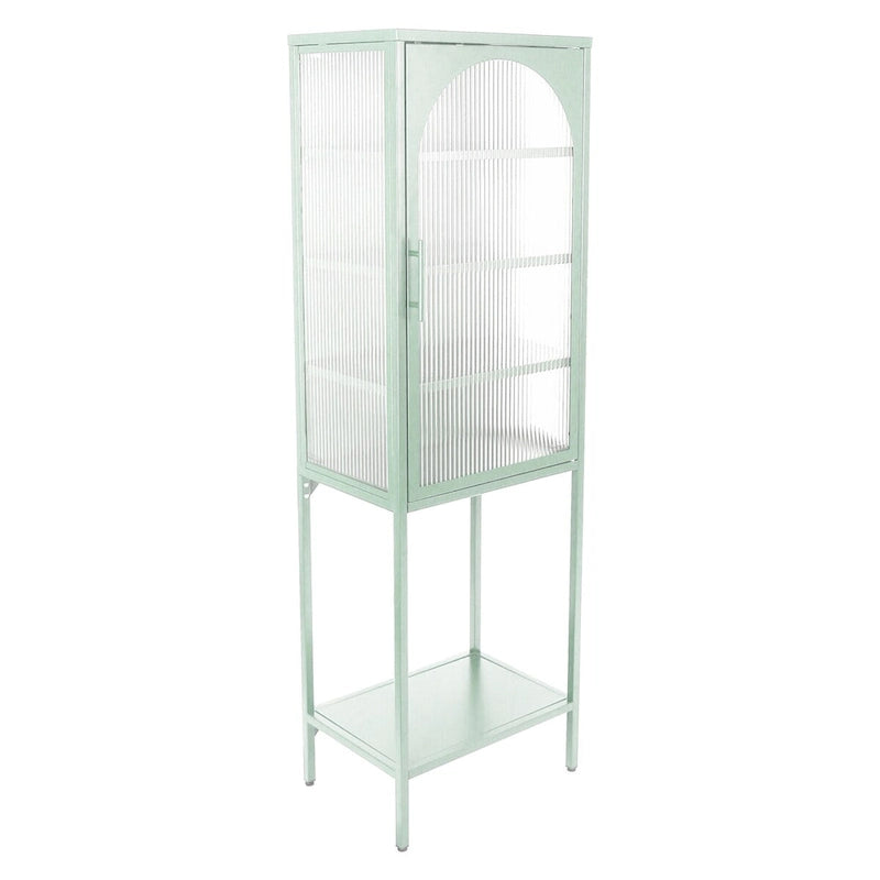 Meuble de rangement avec porte en verre trempé et 3 étagères réglables, design cannelé vintage