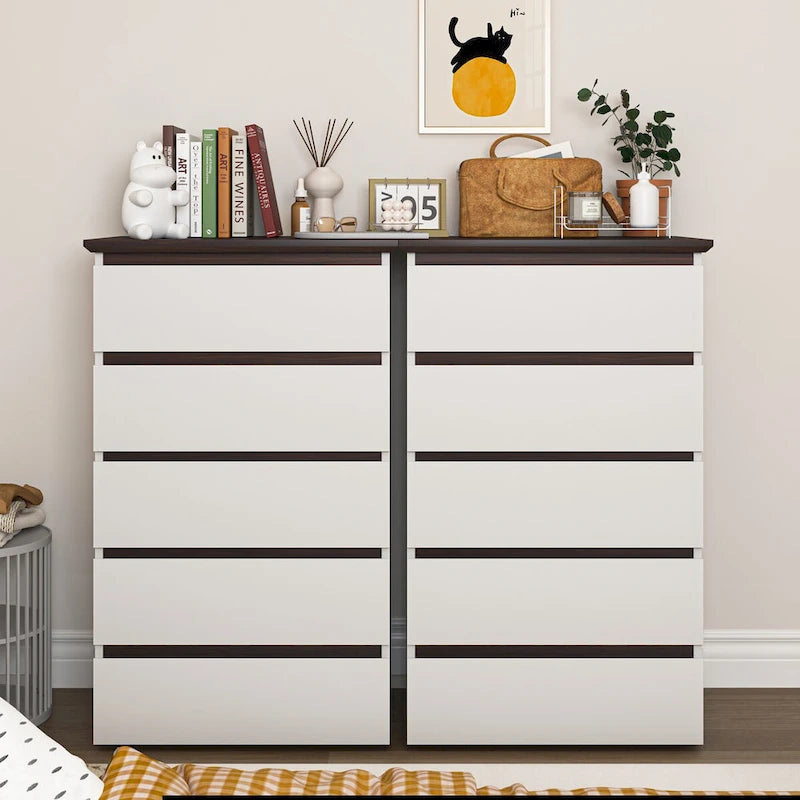 Commode Blanche Haute à 5 Tiroirs pour Chambre, 23,62L x 39,4H pouces