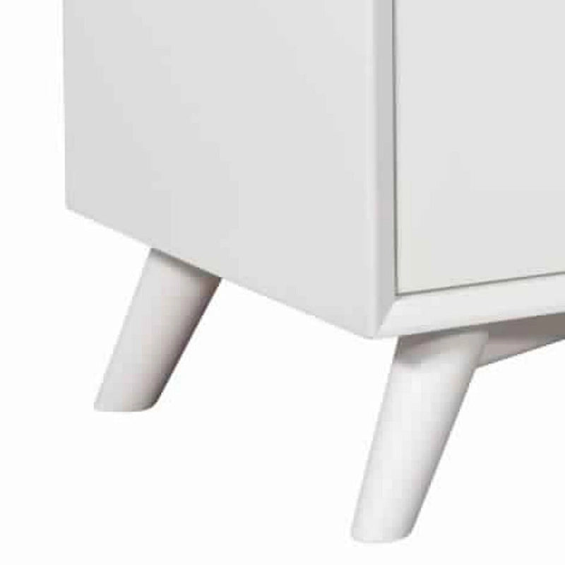 Commode d'appoint blanche avec 3 tiroirs et 1 porte, style moderne du milieu du siècle, en bois massif