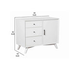 Commode d'appoint blanche avec 3 tiroirs et 1 porte, style moderne du milieu du siècle, en bois massif
