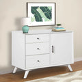Commode d'appoint blanche avec 3 tiroirs et 1 porte, style moderne du milieu du siècle, en bois massif
