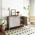 Bahut en bois à 3 portes au style Campagne avec motif hexagonal