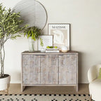 Bahut en bois à 3 portes au style Campagne avec motif hexagonal