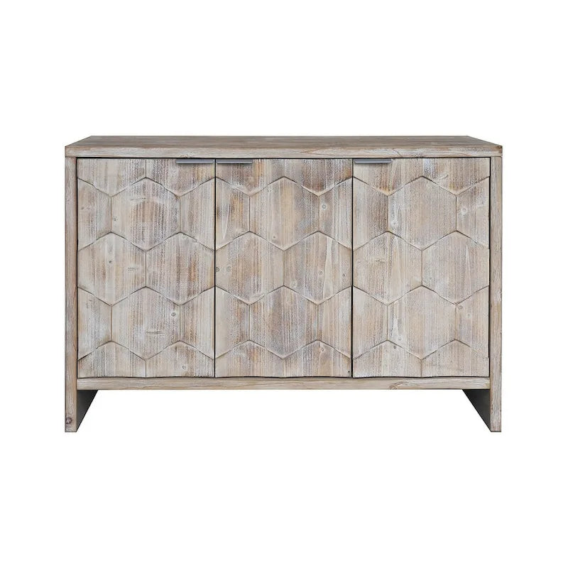 Bahut en bois à 3 portes au style Campagne avec motif hexagonal