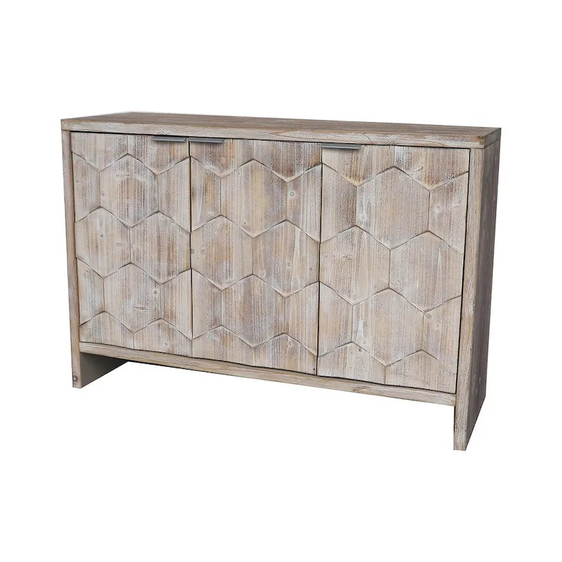 Bahut en bois à 3 portes au style Campagne avec motif hexagonal