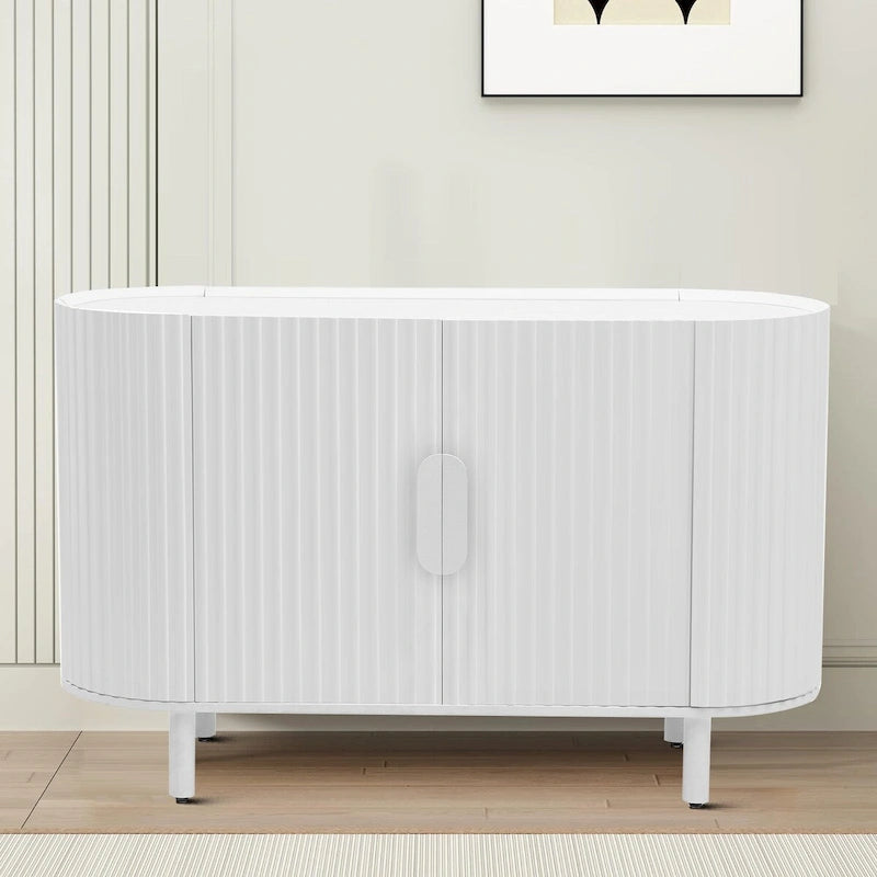 Buffet moderne en bois avec portes à rayures verticales et 3 compartiments, 47,81 larg. x 30 haut.