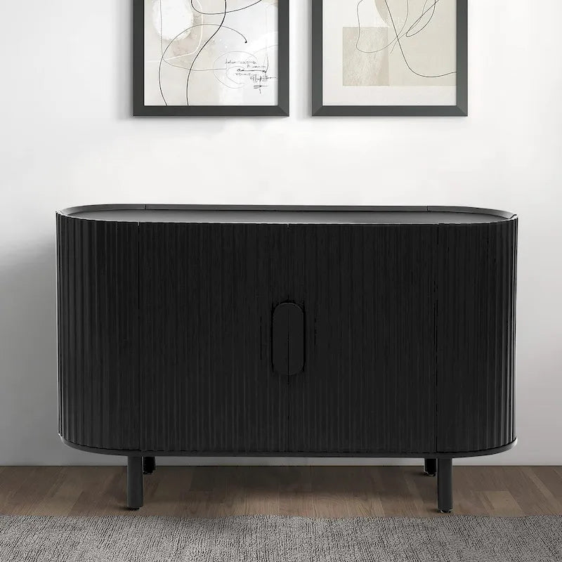 Buffet moderne en bois avec portes à rayures verticales et 3 compartiments, 47,81 larg. x 30 haut.