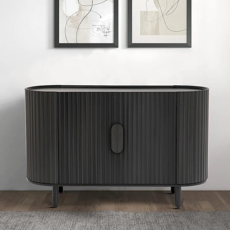 Buffet moderne en bois avec portes à rayures verticales et 3 compartiments, 47,81 larg. x 30 haut.