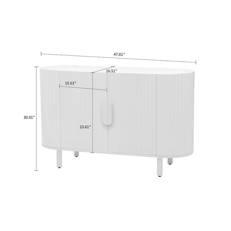 Buffet moderne en bois avec portes à rayures verticales et 3 compartiments, 47,81 larg. x 30 haut.