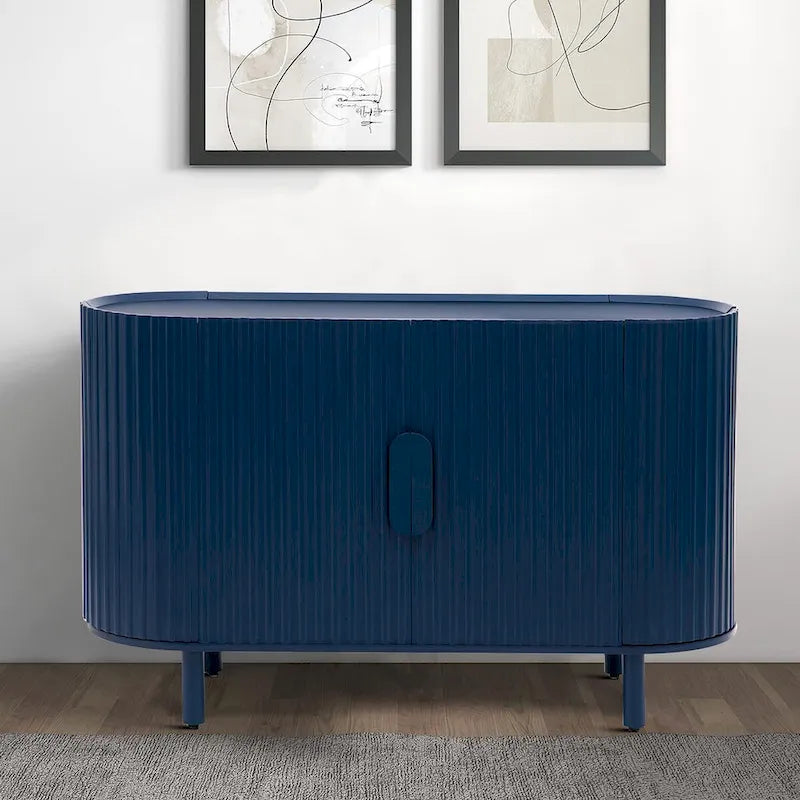 Buffet moderne en bois avec portes à rayures verticales et 3 compartiments, 47,81 larg. x 30 haut.