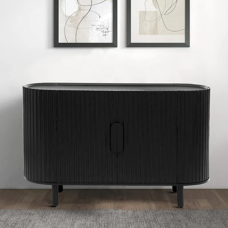 Buffet moderne en bois avec portes à rayures verticales et 3 compartiments, 47,81 larg. x 30 haut.