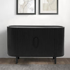 Buffet moderne en bois avec portes à rayures verticales et 3 compartiments, 47,81 larg. x 30 haut.