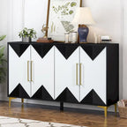 Armoire à quatre portes avec motifs triangulaires bicolores sur les portes et étagères réglables