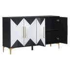 Armoire à quatre portes avec motifs triangulaires bicolores sur les portes et étagères réglables