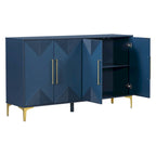 Armoire à quatre portes avec motifs triangulaires bicolores sur les portes et étagères réglables