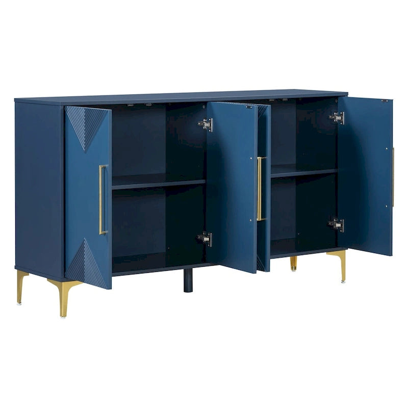 Armoire à quatre portes avec motifs triangulaires bicolores sur les portes et étagères réglables