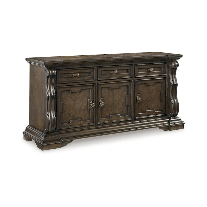 Buffet de salle à manger marron foncé avec 3 placards et 3 tiroirs, 182 cm (L) x 87 cm (H)