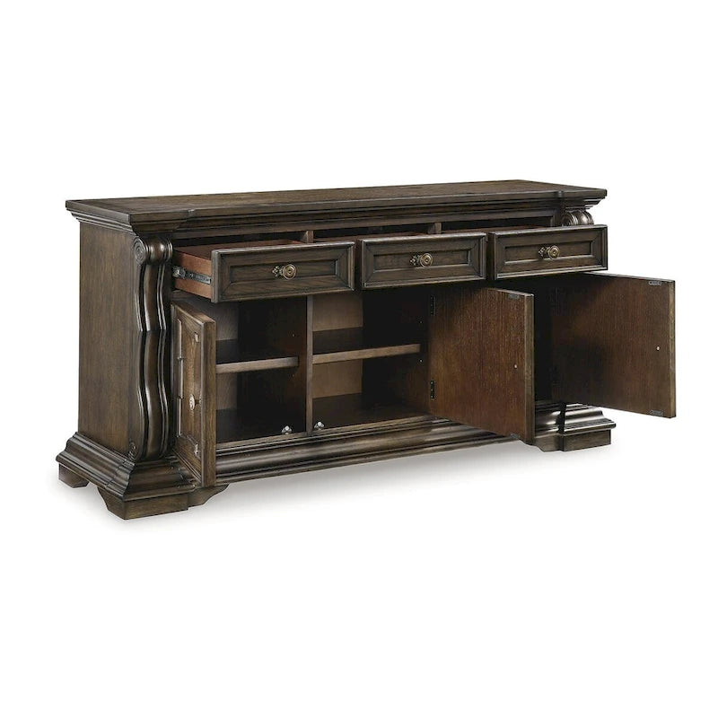 Buffet de salle à manger marron foncé avec 3 placards et 3 tiroirs, 182 cm (L) x 87 cm (H)