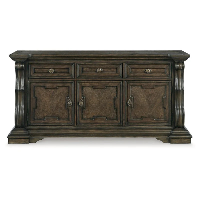 Buffet de salle à manger marron foncé avec 3 placards et 3 tiroirs, 182 cm (L) x 87 cm (H)