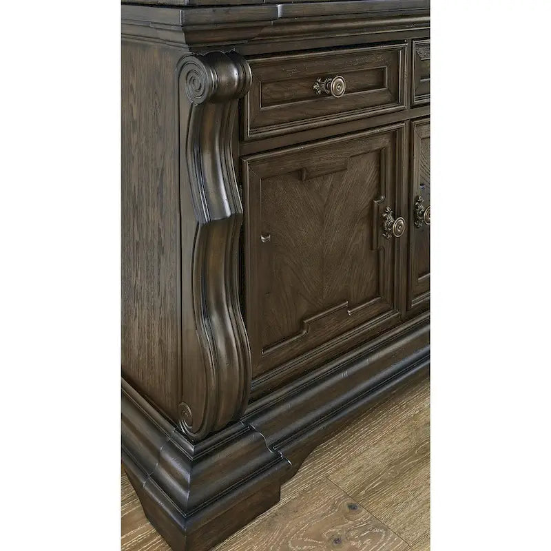 Buffet de salle à manger marron foncé avec 3 placards et 3 tiroirs, 182 cm (L) x 87 cm (H)