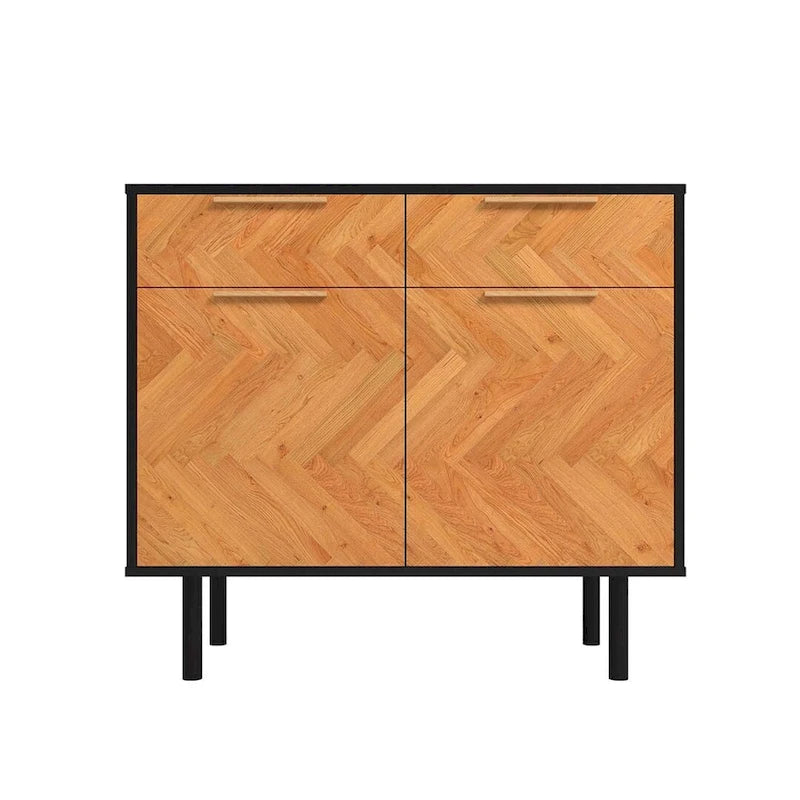 Buffet moderne du milieu du siècle avec portes à fermeture douce, 2 tiroirs et pieds en métal