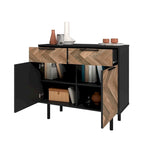 Buffet moderne du milieu du siècle avec portes à fermeture douce, 2 tiroirs et pieds en métal