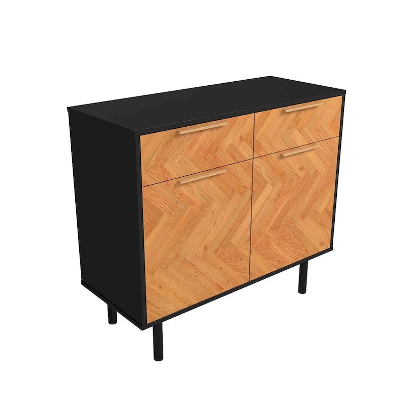 Buffet moderne du milieu du siècle avec portes à fermeture douce, 2 tiroirs et pieds en métal