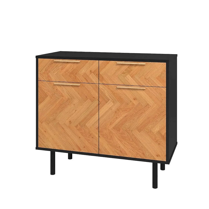 Buffet moderne du milieu du siècle avec portes à fermeture douce, 2 tiroirs et pieds en métal