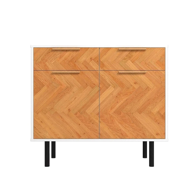 Buffet moderne du milieu du siècle avec portes à fermeture douce, 2 tiroirs et pieds en métal