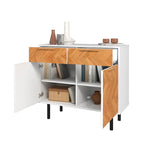 Buffet moderne du milieu du siècle avec portes à fermeture douce, 2 tiroirs et pieds en métal