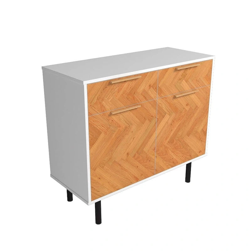 Buffet moderne du milieu du siècle avec portes à fermeture douce, 2 tiroirs et pieds en métal