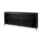 Bahut en métal noir avec portes vitrées et étagère fixe, 79L x 16P x 33H, Industriel