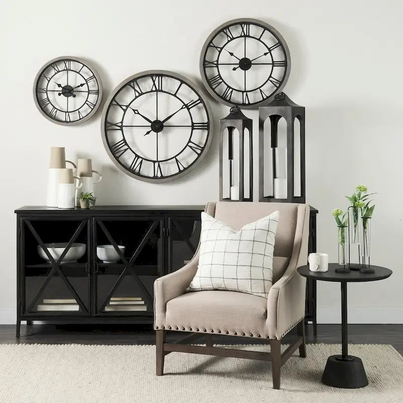 Bahut en métal noir avec portes vitrées et étagère fixe, 79L x 16P x 33H, Industriel