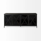 Bahut en métal noir avec portes vitrées et étagère fixe, 79L x 16P x 33H, Industriel