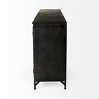 Bahut en métal noir avec portes vitrées et étagère fixe, 79L x 16P x 33H, Industriel