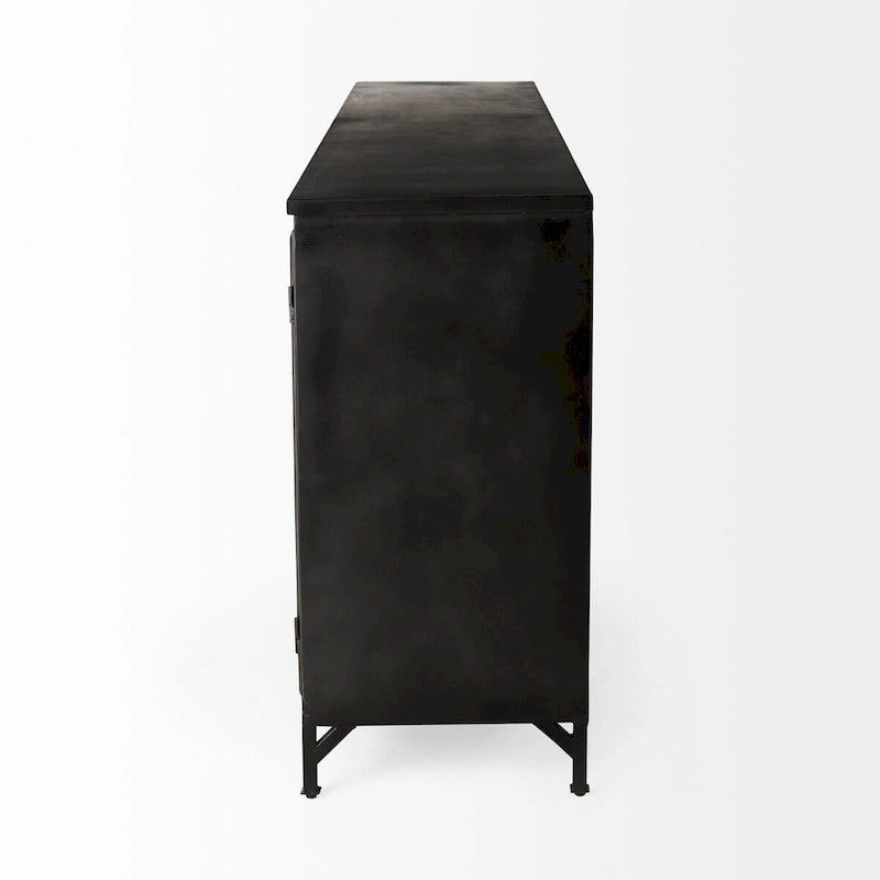 Bahut en métal noir avec portes vitrées et étagère fixe, 79L x 16P x 33H, Industriel
