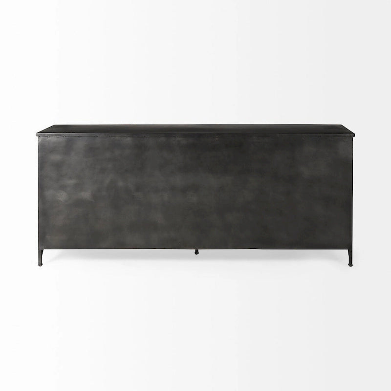 Bahut en métal noir avec portes vitrées et étagère fixe, 79L x 16P x 33H, Industriel