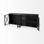 Bahut en métal noir avec portes vitrées et étagère fixe, 79L x 16P x 33H, Industriel