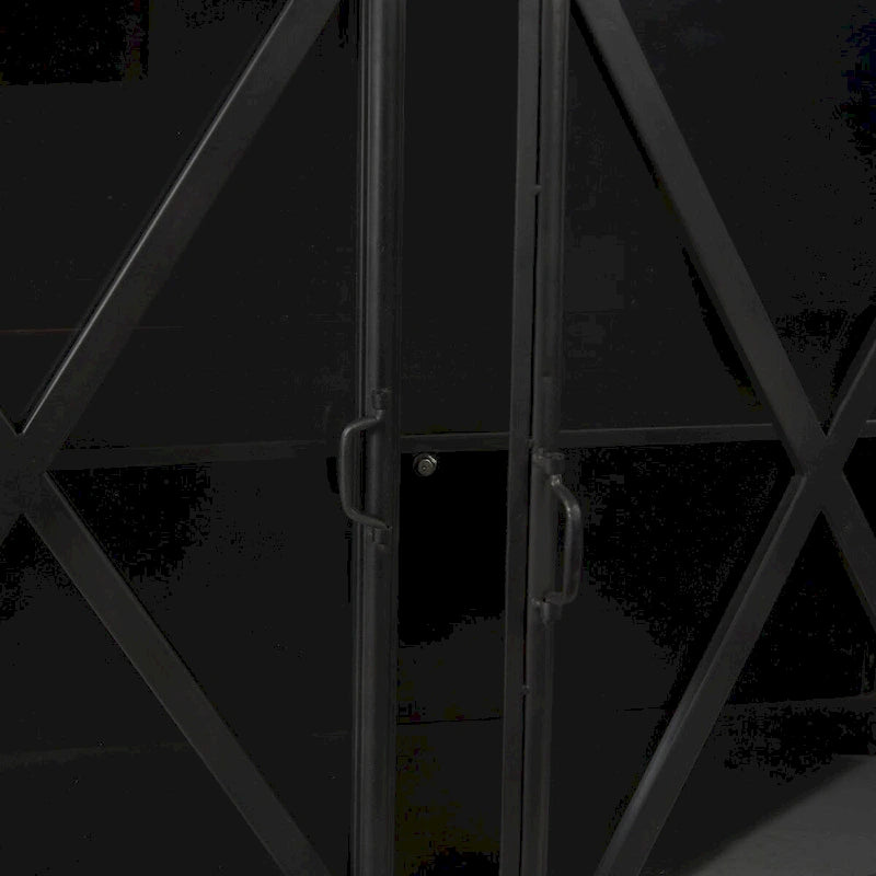 Bahut en métal noir avec portes vitrées et étagère fixe, 79L x 16P x 33H, Industriel