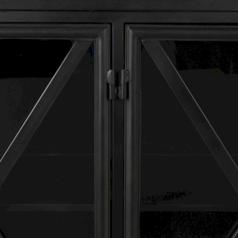 Bahut en métal noir avec portes vitrées et étagère fixe, 79L x 16P x 33H, Industriel