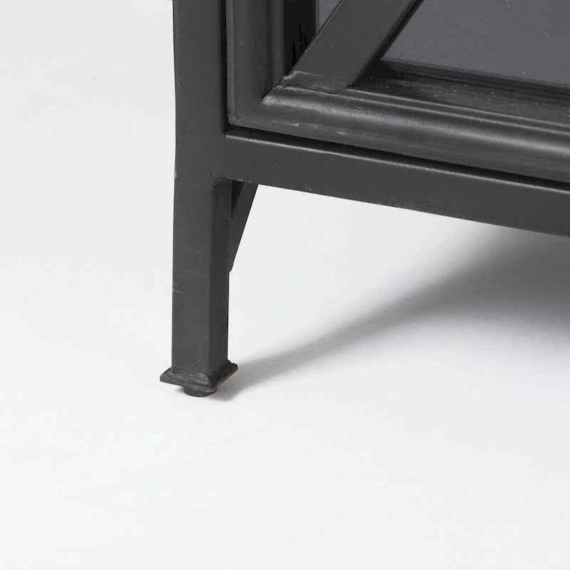 Bahut en métal noir avec portes vitrées et étagère fixe, 79L x 16P x 33H, Industriel